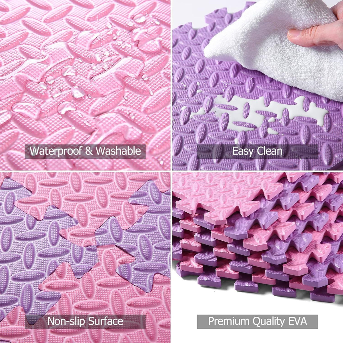 16 Tiles Foam Play Mat, Soft & Safe EVA Foam Mats for Floor - Pink/Purple - image 4