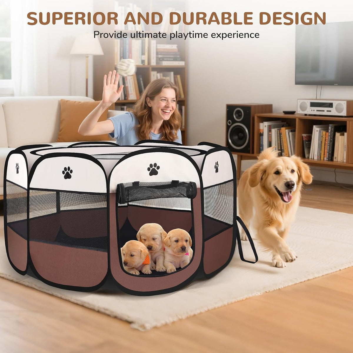 Pop-up Playpen for Puppy, Portable and Foldable Exercise Kennel Tent Crate Indoor/Outdoor Travel - Medium - image 3