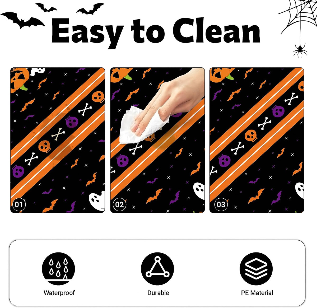 Childom 3 Pack Black and Gold Tablecloths for Events - Halloween Black - image 3