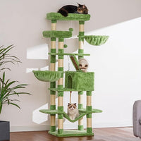 Heybly Cat Tree, 68 inch Multi-Level Cat Tower for Indoor Cats, 2 Widened Plush Perches Cat Condo with Scratching Board and Big Caves, Green HCT025GR