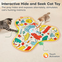 Potaroma Interactive Cat Feather Toys, Hide and Seek Concealed Moving Feather Wand, Rechargeable Touch Activated Indoor Kitten Exercise Kicker, Mouse Squeaky, Graffiti Cover