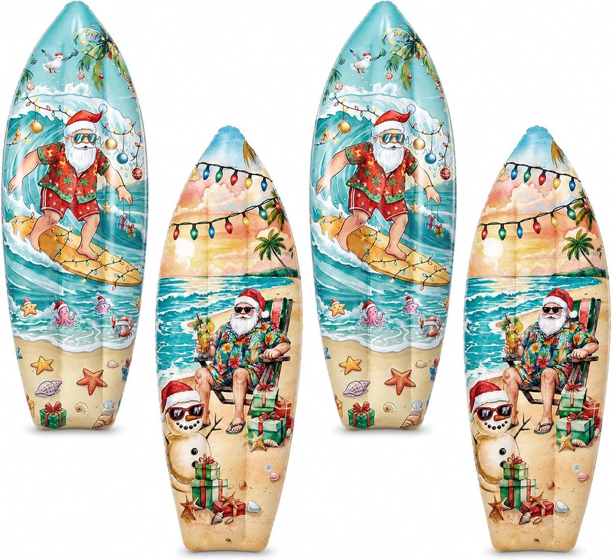 JellyArch inflatable surfboard decorations with tropical flower print, set of 4 - view 5