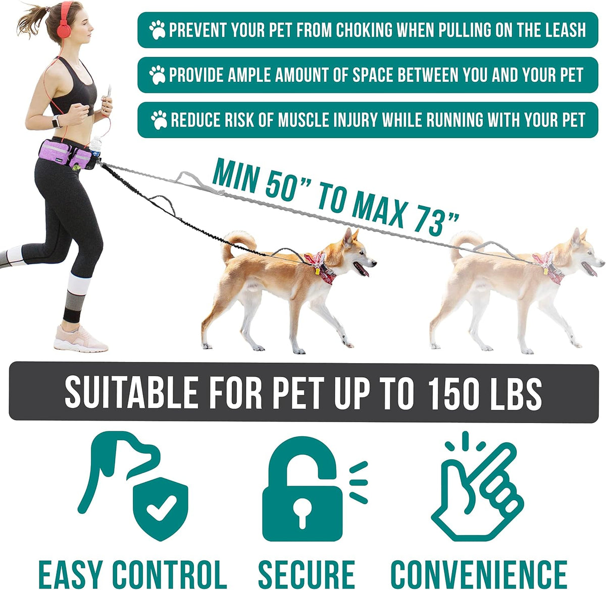 PetAmi Hands Free Dog Leash with Waist Running Belt Bag, Single – Essentials for Dogs - 1 Leash / Purple - image 2