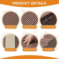 Pet Stairs, Dog Stairs for Small Dogs, Dogs Steps, 3-Step Curved Dog Ramp for Bed, Couch, Sofa, Car and Chair, Non-Slip Bottom Design, Cat Scratching Board, High Density Foam Portable Pet Step, Coffee