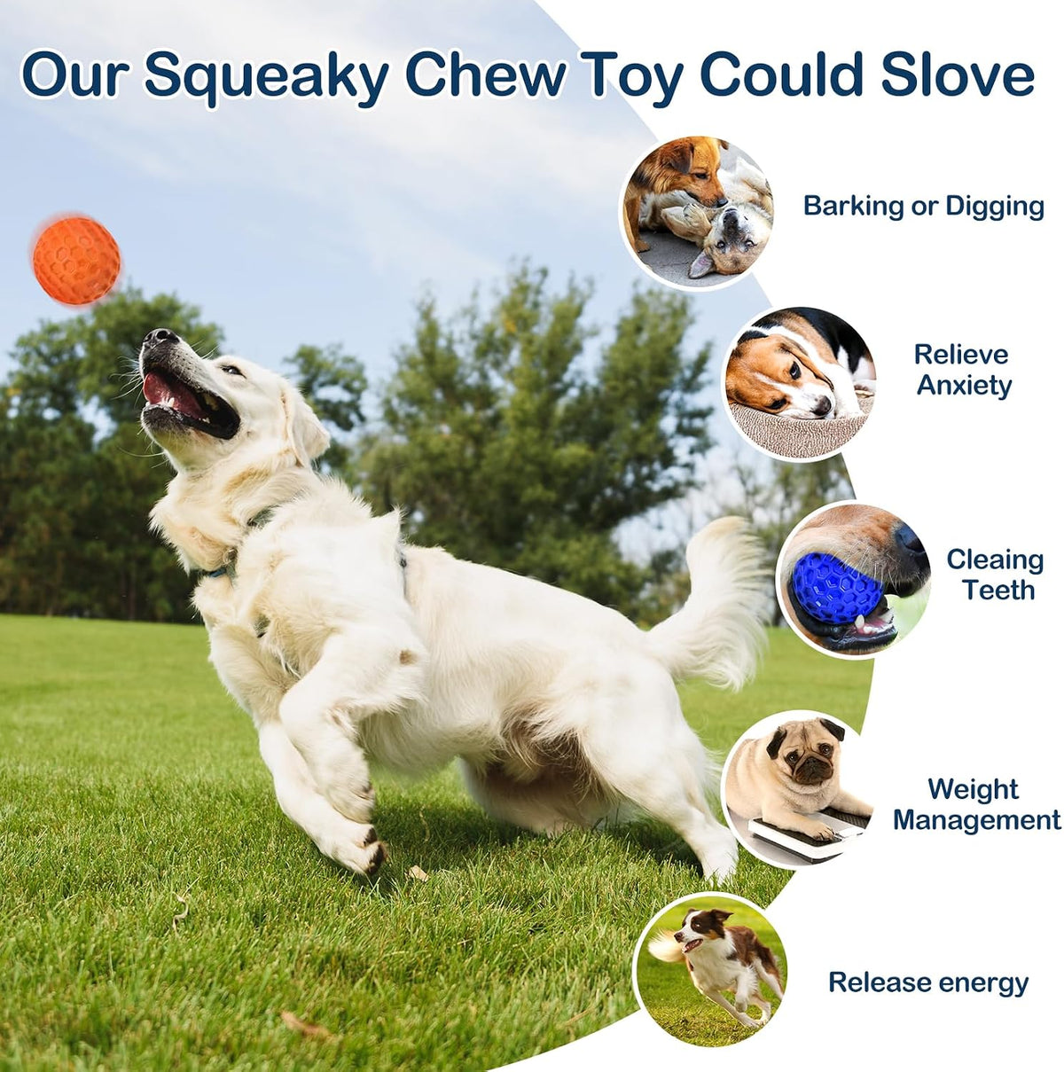 2 Pack Indestructible Squeaky Dog Balls for Aggressive Chewers - Blue+Orange - image 4