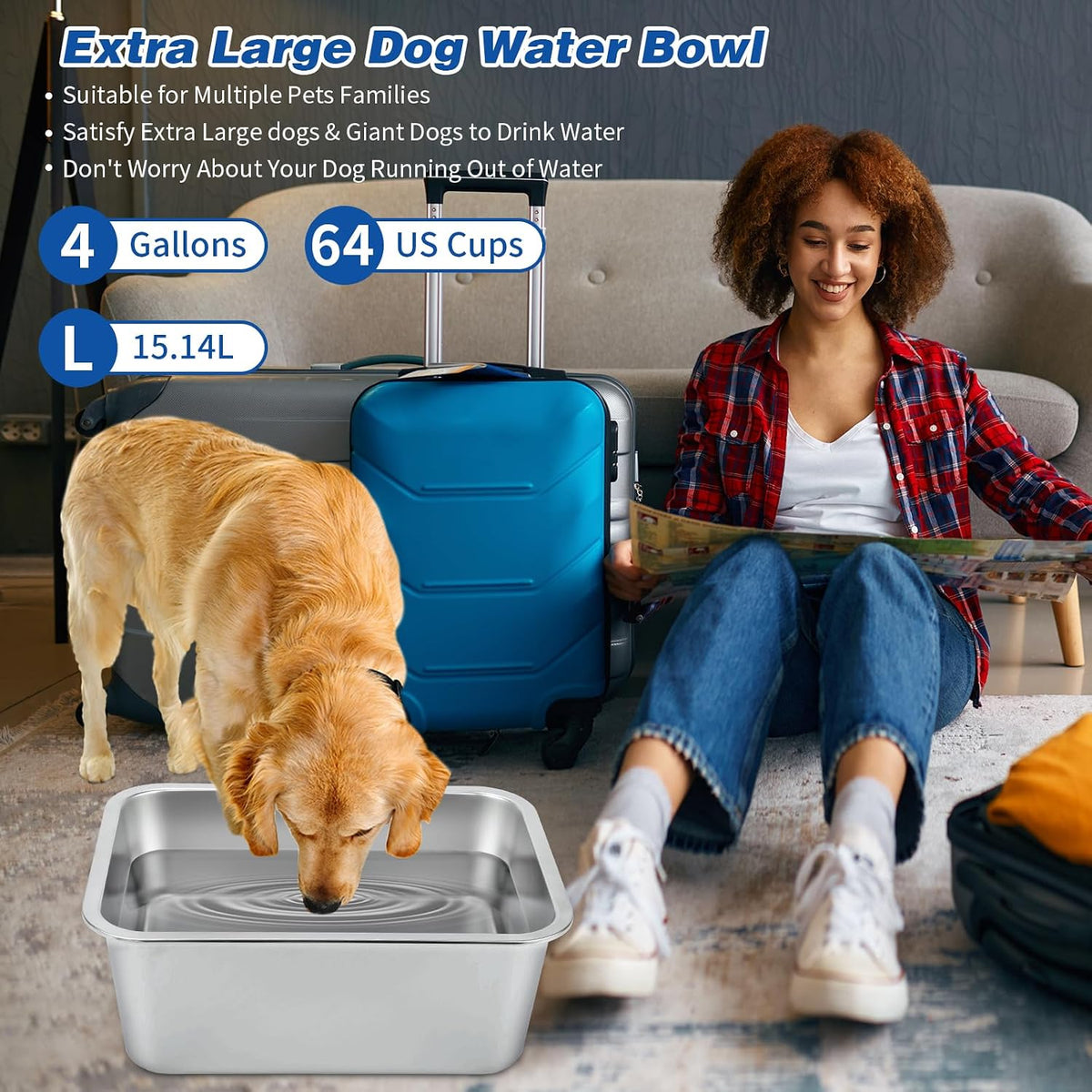 3 Gallon Large Water Bowl for Dogs - 1 Bowl / 4 Gallons - image 2