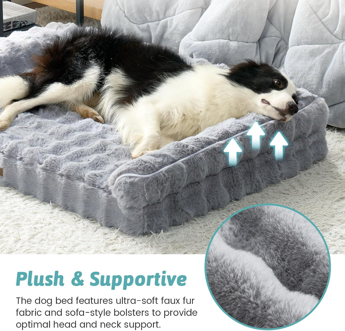 COZY KISS Orthopedic Large Dog Bed, Washable Pet Bed – Essentials for Dogs - XL (42x30x7 inch) / Grey - image 2