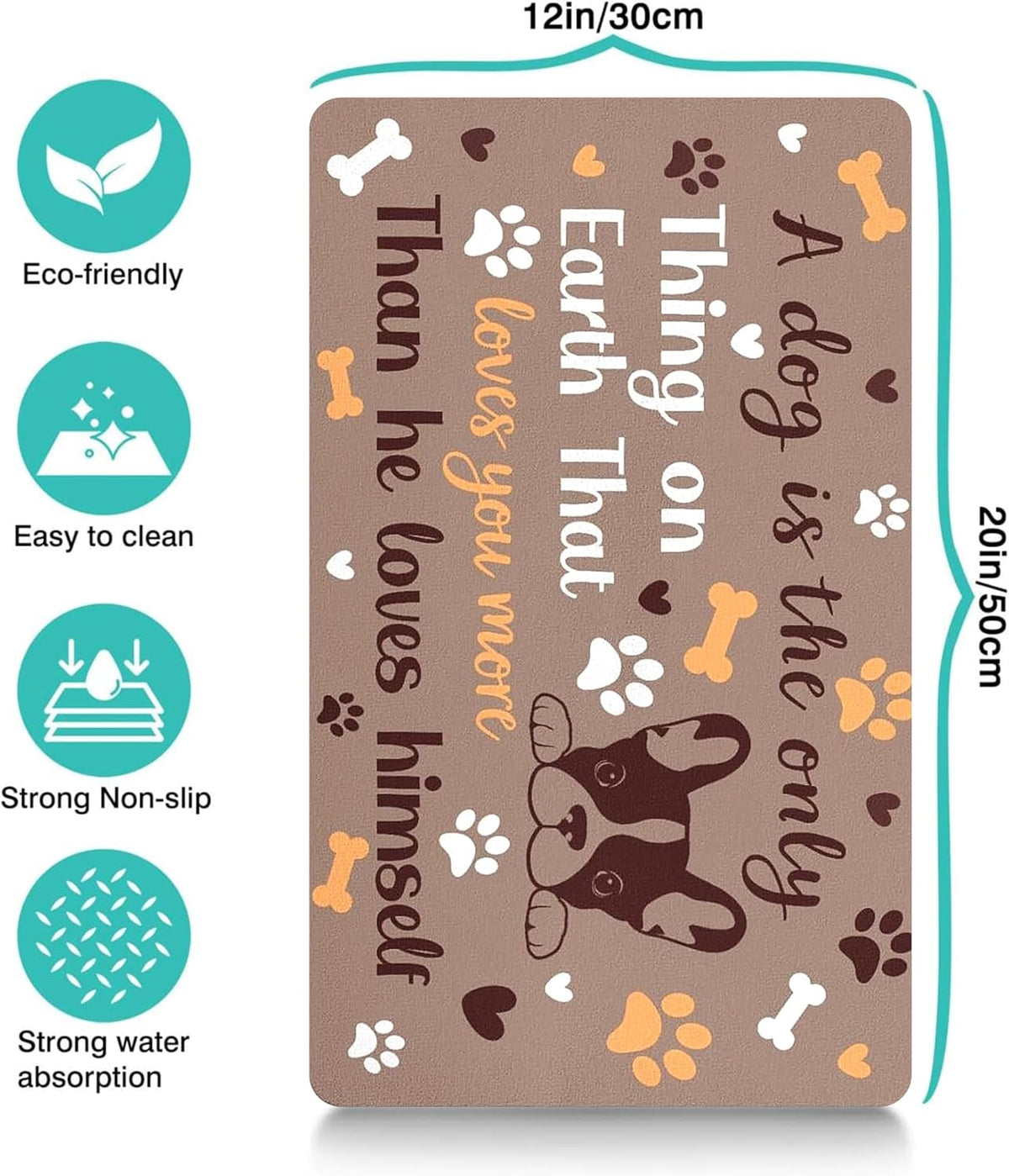 Pet Feeding Mat for Floors Cat Food Mat Waterproof Dog Food Mat - 20"L x 12"W / Brown - image 4