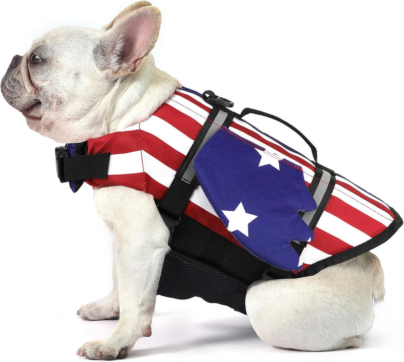 Dog Life Jacket, Cute Wings Adjustable Dog Life Vest with Chin Float and Handle for Swimming - Usa Flag / Xs (Chest Girth 11.8"-16.5")