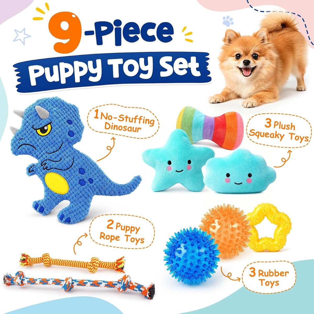 KIPRITII 9 Pack Puppy Toys Set for Small Dogs - 9 Pack (Dinosaur-Shaped) - image 2