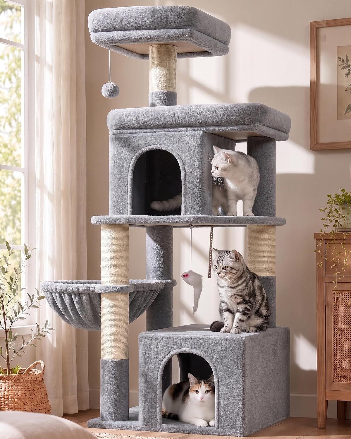 Globlazer Extra Tall Cat Tree Tower for Indoor Cats, F76 - Light Grey / 54 inch