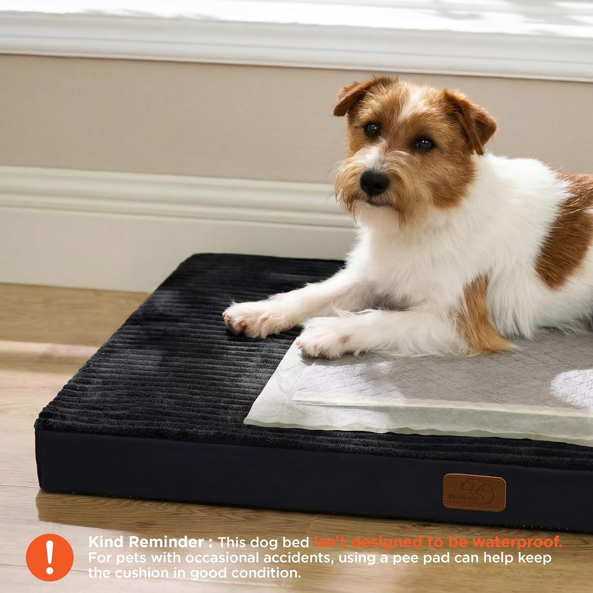 Bedsure ComfyFleece Large Dog Bed for Crate with Washable Cover - 35x22x2.8 / Black - image 2