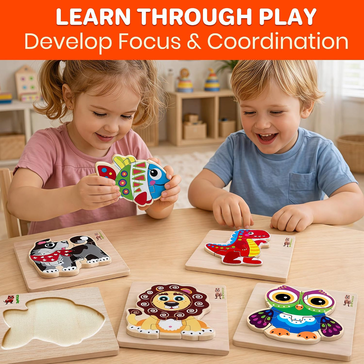 8 Wooden Puzzles for Toddlers 1-3 - Mosaic 6 - image 4