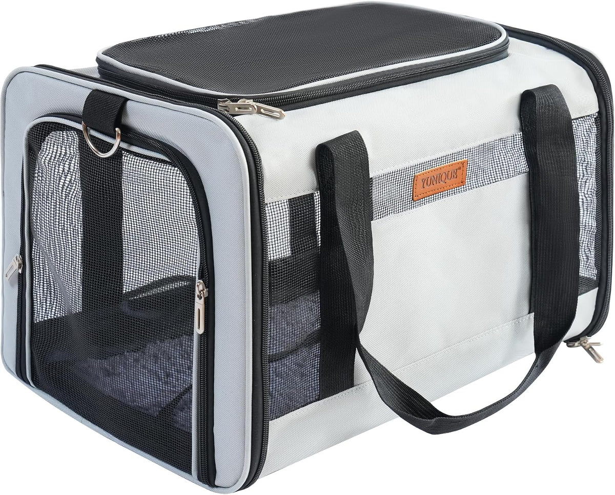 YUNIQUE Soft-Sided Cat & Dog Carrier for Pets Up to 15 Lbs - lightgrey