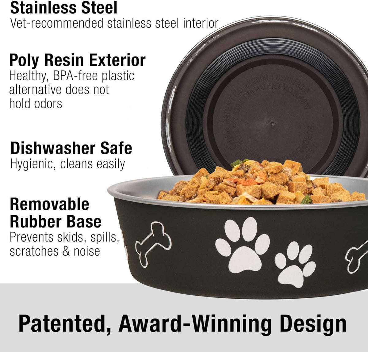 Loving Pets Bella Dog Bowls, Stainless Steel Dog & Cat Bowls - Espresso / Medium (20-35lbs) - image 2