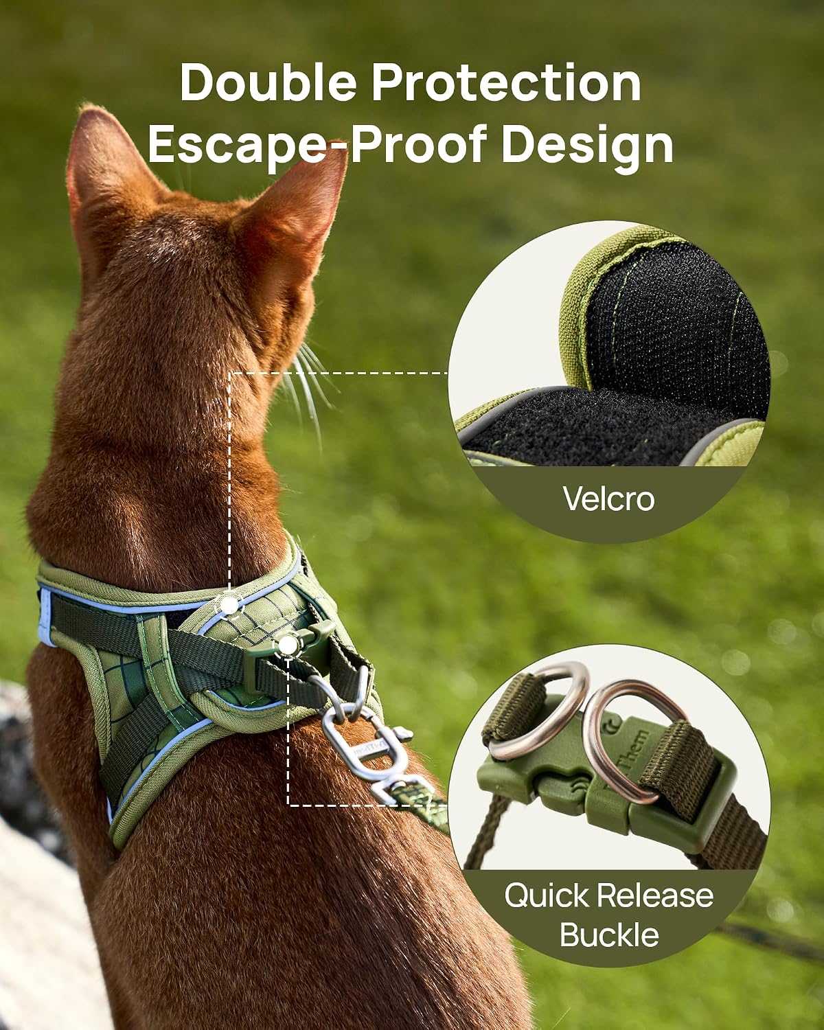 Upgraded Cat Harness and Leash Set - Green Growling Crocodile / S - image 4