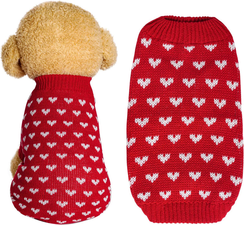 Dxhycc Dog Knitted Sweater Heart Puppy Sweater Warm Soft Pet Holiday - Large / Red