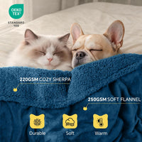Waterproof Pet Blanket, Liquid Pee Proof Dog Blanket for Sofa Bed Couch, Reversible Sherpa Fleece - S (40" x28") / Dark Blue-thicken - image 3