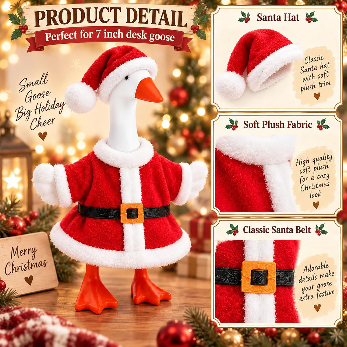 7inch Desk Goose Outfits, Mini Desktop Goose Clothes with Sunglasses & Necklaces, Brown Leopard - Christmas Santa / 7 Inch - image 3