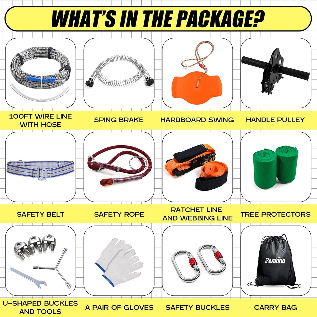 Perantlb backyard zipline kit with stainless steel cable, trolley, seat and spring brake - view 9