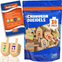 Zion Judaica bulk pack of 30 natural wood Hanukkah dreidels with Hebrew letters - view 2