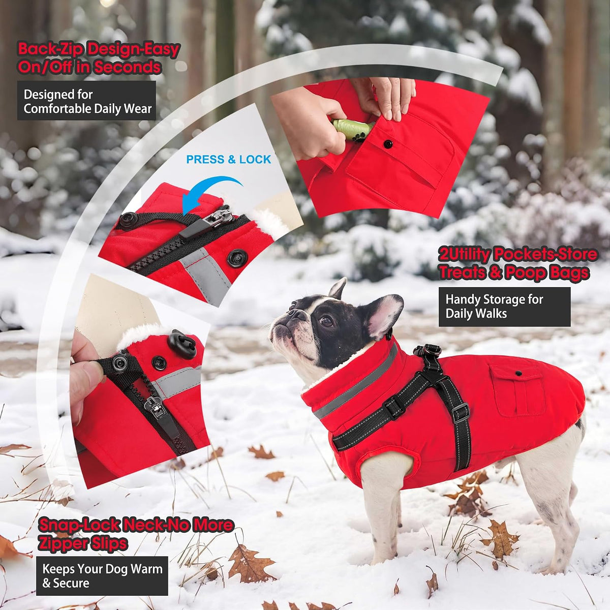 Dogcheer Dog Coat with Harness - Red / Medium(Chest:20.8"Back:14.2" Neck:14.9") - image 4