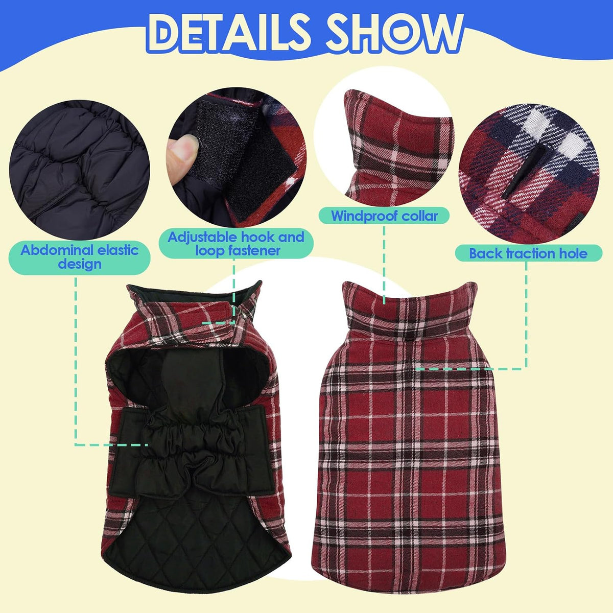 Winter Dog Jackets, Reversible Dog Coat with Leash Hole - Red / S - image 2