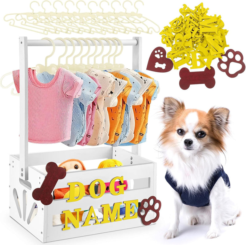 Wooden Dog Closet, Pet Wardrobe with Hanging Rod for Small Dog - White