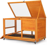 COZIWOW Fashionable Wood 36Inches Rabbit Hutch Indoor with Wheels Bunny Cage Outdoor Fashion Rabbit Cage with Clean Tray, Openable Roof, Anti-Slip Ramp for Small Bunny Rabbit (Orange)