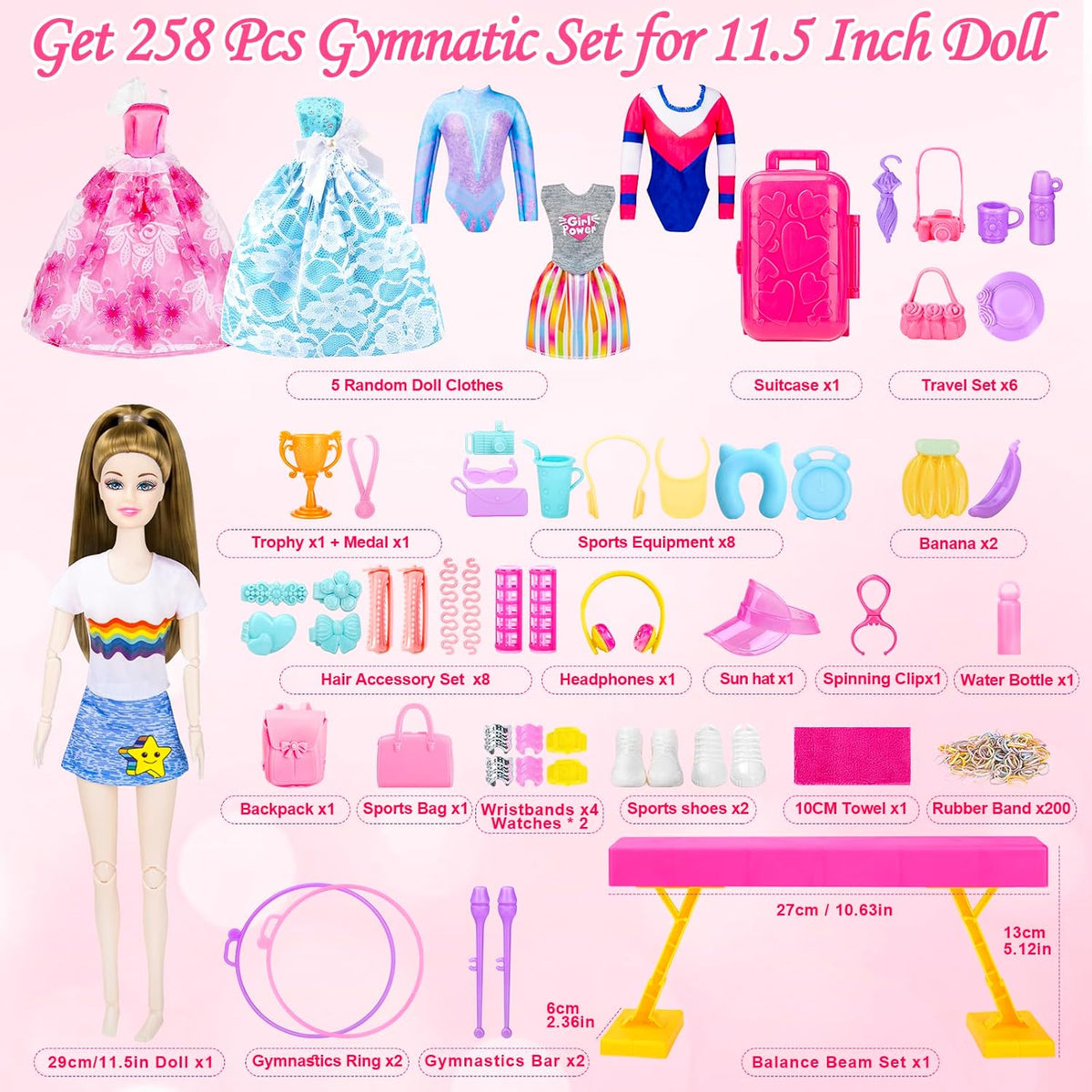 TQRAZ 76 Pcs Doll Car Playset Clothes and Accessories with 11.5 Inch - 258 pcs - image 2