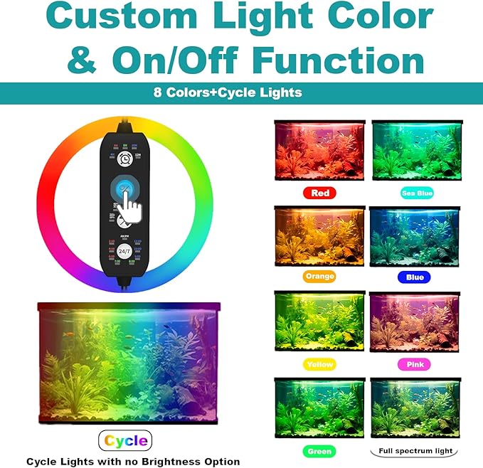 Submersible Aquarium Light for 24 to 43 Inch Fish Tank, 24/7 Cycle Fish Tank Light with Timer, Aquarium Plant Light with Full Spectrum+7 Single Colors, Auto On/Off, Adjustable Brightness