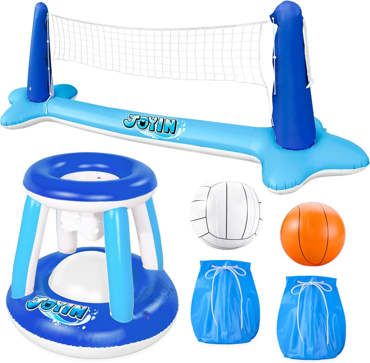 JOYIN Inflatable Pool Float Set Volleyball Net & Basketball Hoops - Dark Blue / Large