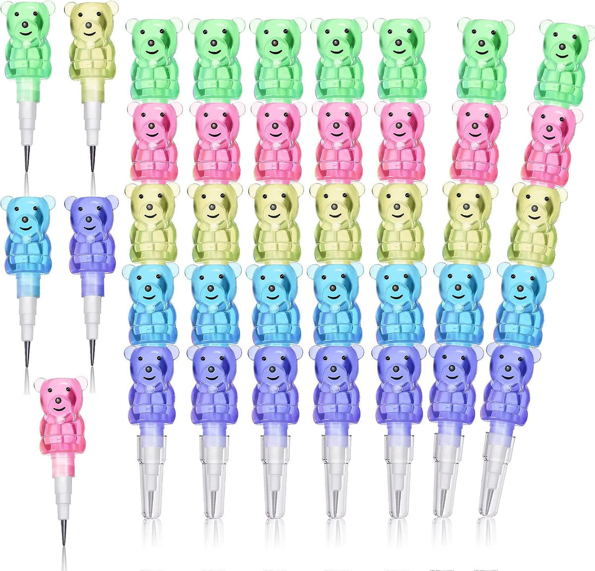 Chinco 20 Pieces Bear Stackable Pencils for Kids 5 in 1 Plastic Pencil – Fun for Kids & Family - 20