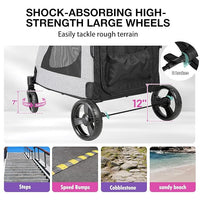 EchoSmile XL Extra Large Dog Stroller - Adjustable Handles,Lightweight Folding Pet Stroller,All-Terrain 4 Wheel for 2 Medium Dogs,Dual Entry Safety Dog Stroller,Capacity 160 lbs,Gray