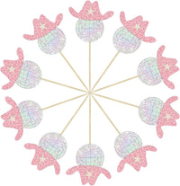 Gyufise 24Pcs Dance King Cupcake Toppers Glitter Jazz Dancers Happy - Pink Silver - image 3