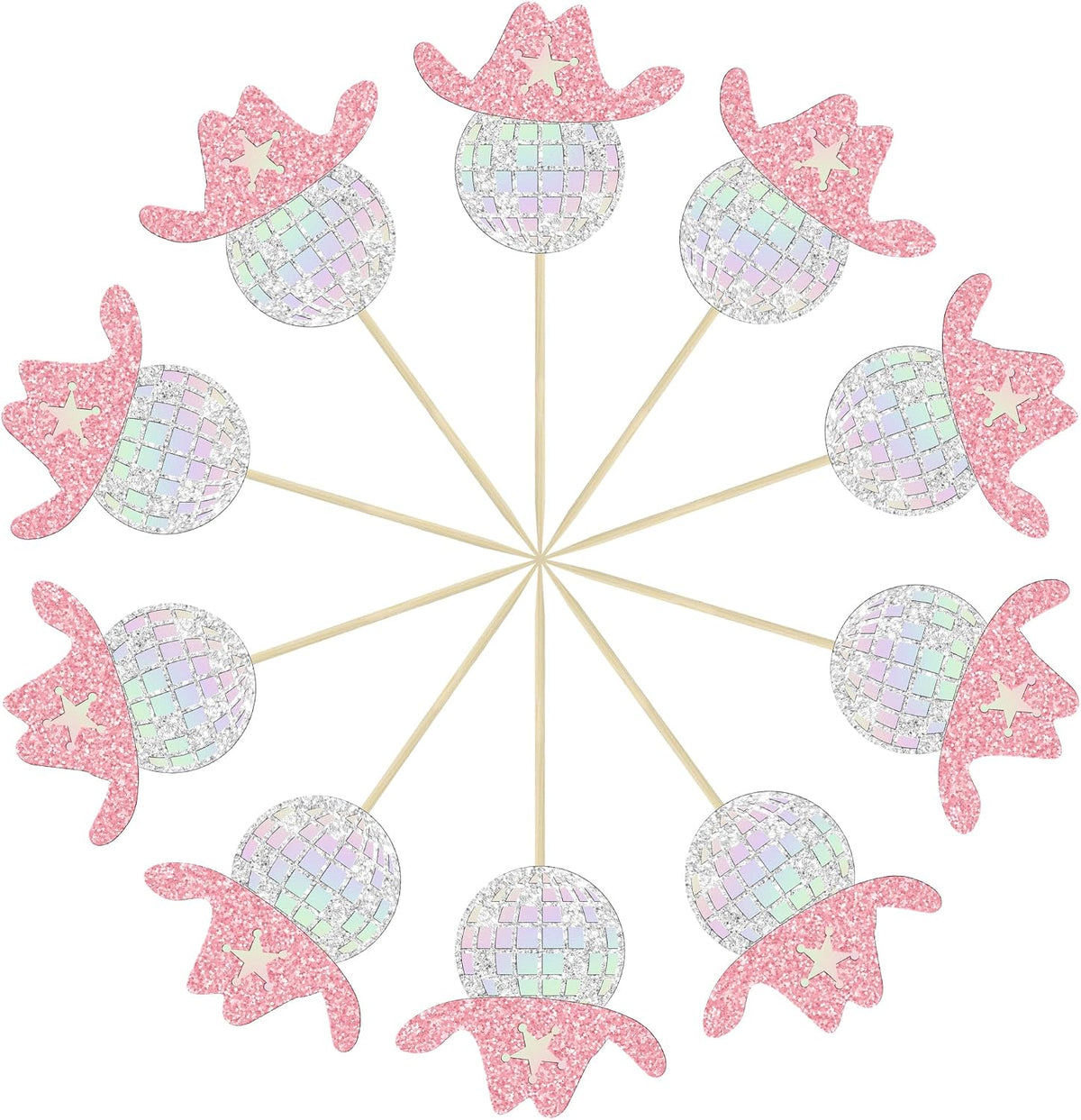 Gyufise 24Pcs Dance King Cupcake Toppers Glitter Jazz Dancers Happy - Pink Silver - image 3