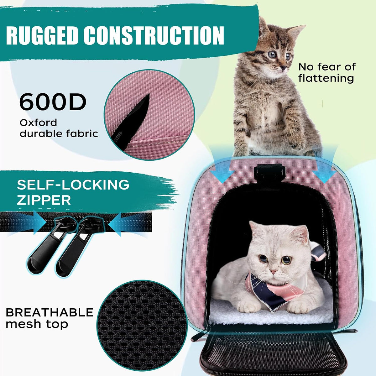 Top tasta Dog Cat Carrier Pet Carriers for Small Medium Large Cats - 20.0"L x 13.0"W x 13.0"H / Pink - image 3