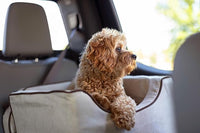 Snoozer Dog Car Seat: Lookout I Dog Booster Car Seat for Dogs Small 5-15 lbs, Pet Car Seat to Alleviate Car Sickness for Dogs, Included Harness Strap, Buckskin Removable Machine Washable Cover