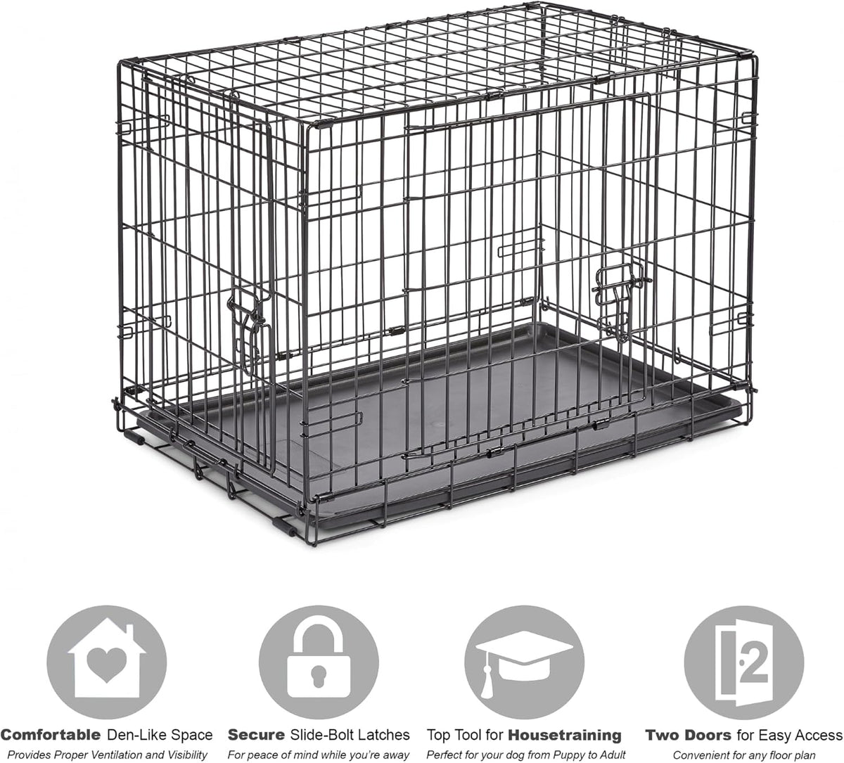 New World by Midwest 42-Inch Single Door Crate, for Large Breeds - Double Door - Black / Small (30"L) - image 3