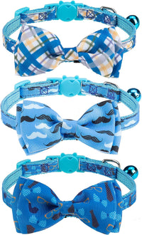 Breakaway cat collar 3-pack with removable bow tie and bell, patterned polyester