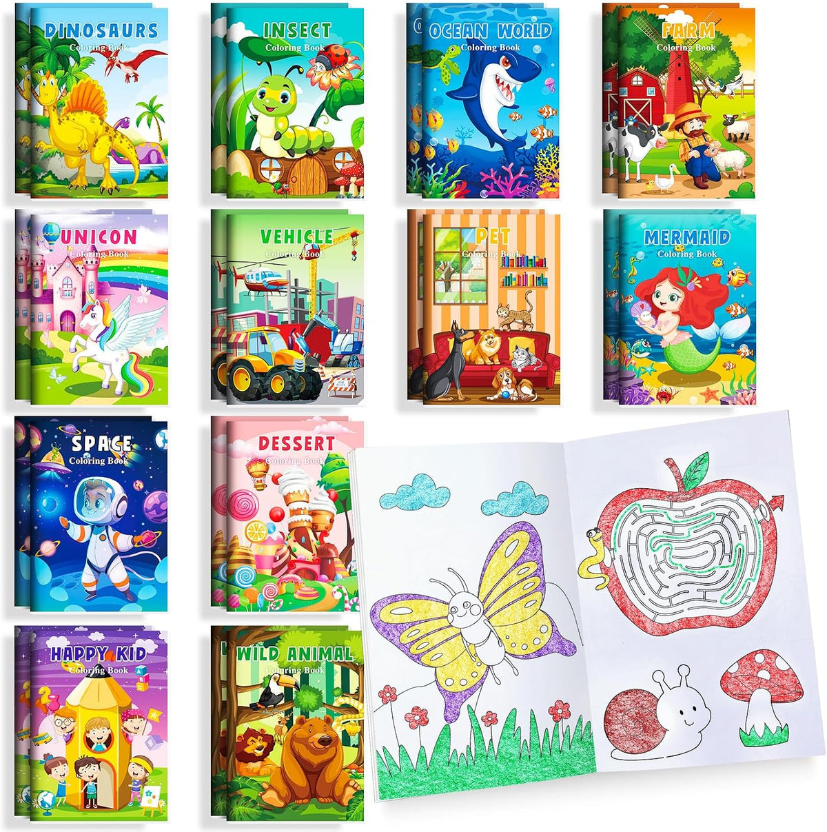 BenLouis Mini Coloring Books Bulk for Kids Ages 4-8-12 （24pcs Classic） – Fun for Kids & Family - 24 / Colorful