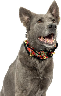 Huxley & Kent Ruff Pet Scrunchy | Shiny Christmas Plaid (Extra-Large) | Festive Christmas/Holiday Neckwear for Dogs/Cats | Fun Stretchable Costume Accessory | Soft Collar with Bells