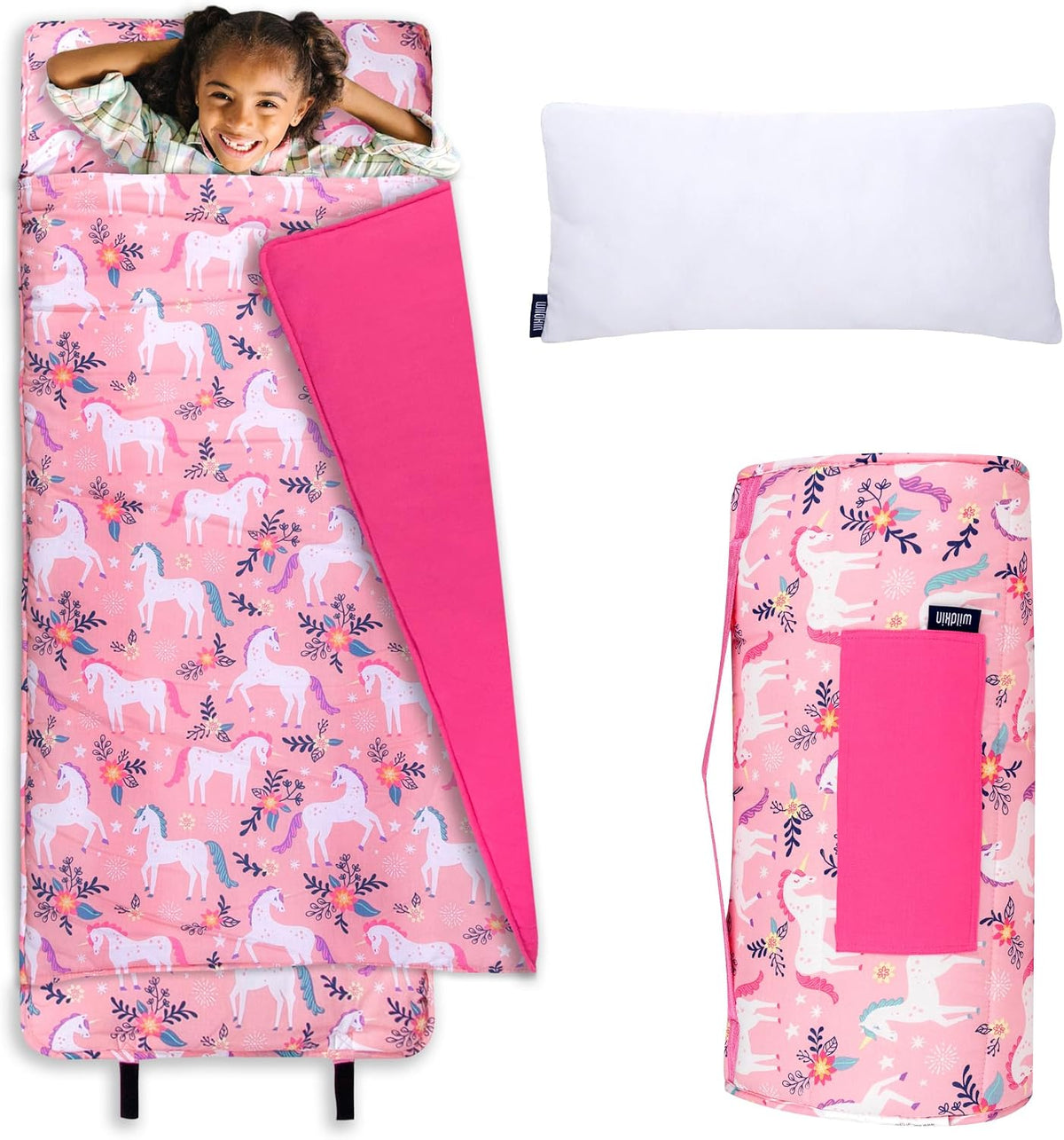 Wildkin Kids Original Nap Mat, Cozy Kids Sleep Mat with Pillow - Magical Unicorns