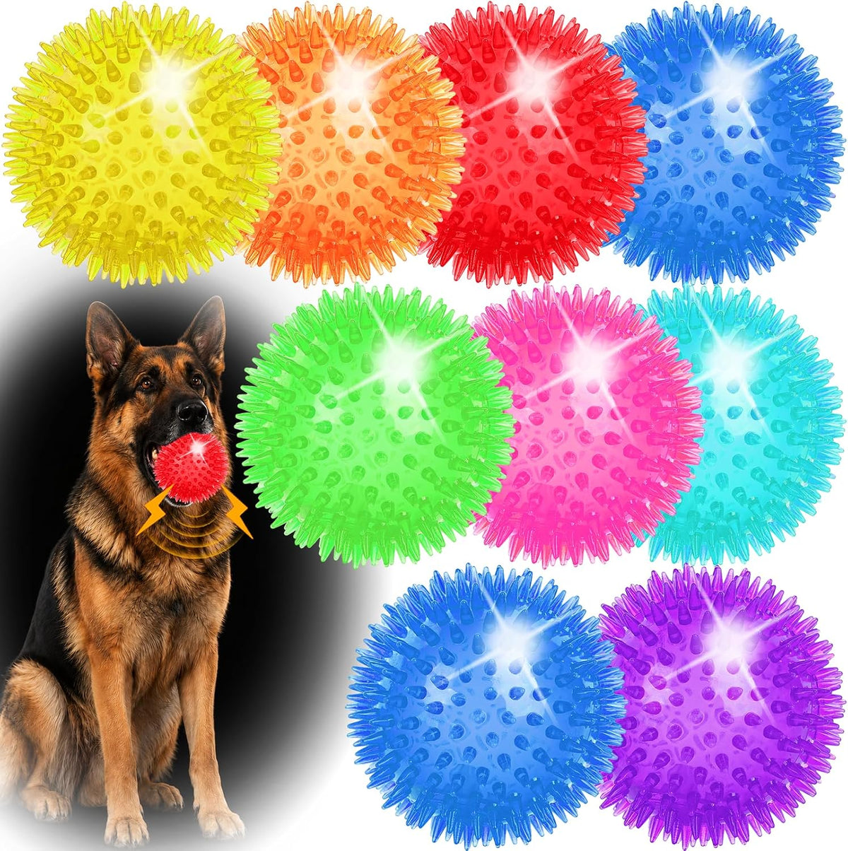 36 Pcs 2.5 in Squeaky Dog Toy Balls Spiky Dog Balls Chew Toy - 4.5in / LED – 9 Pcs