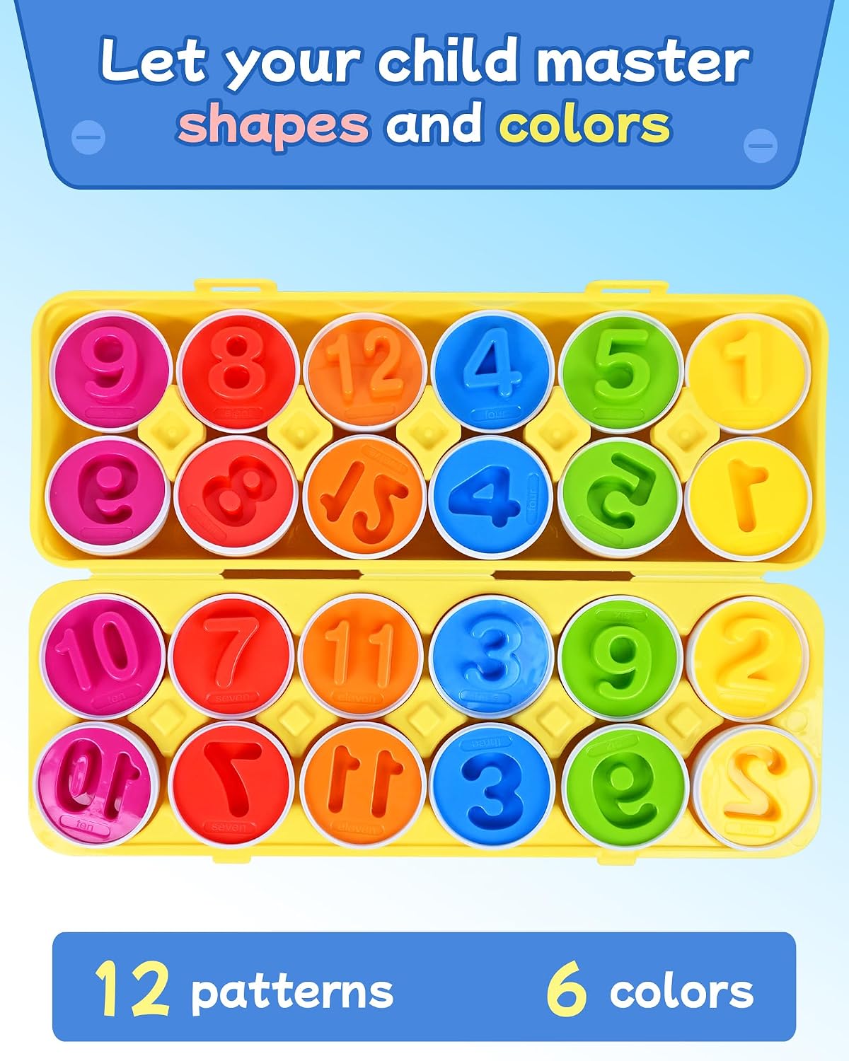 Tinabless Matching Eggs Toys 12 pcs Set Color & Shape Recognition - Yellow - Number Matching - image 2