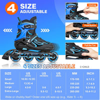 2PM SPORTS Adjustable Inline Skates for Kids, Youth and Adults - Azure & Blue / Large - Youth (4.5-8 US) - image 4