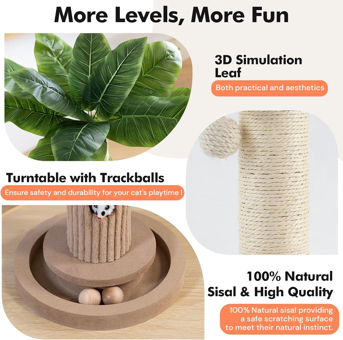 Tall Cat Scratching Post, Cat Toys - Beige - image 4