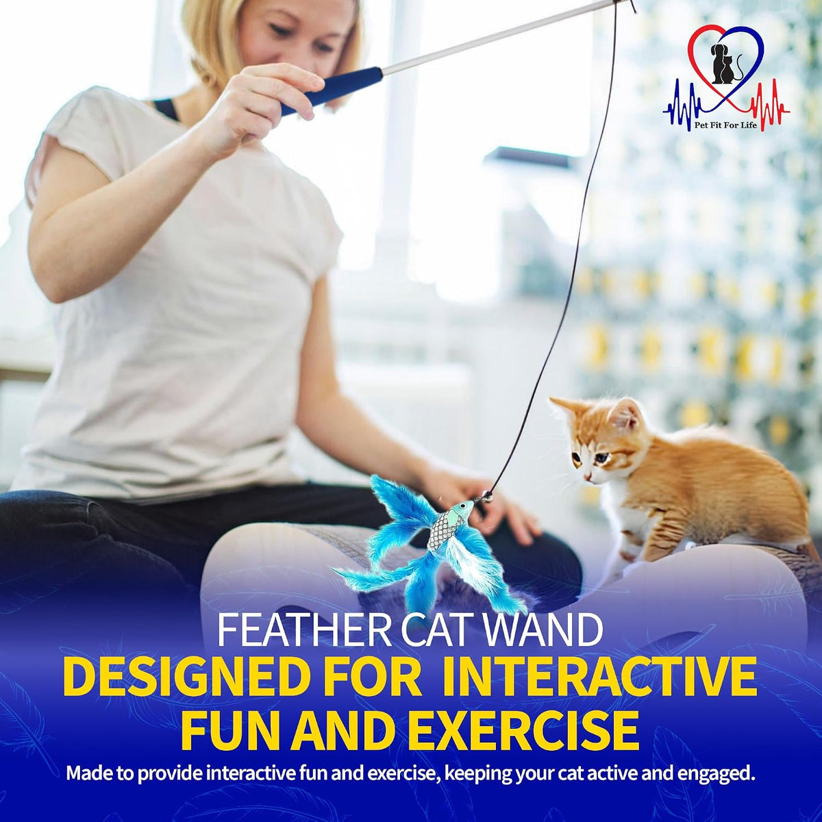 Pet Fit For Life Cat Feather Interactive Wand Toy Set - Wand + 2 Feathery Fish - image 4