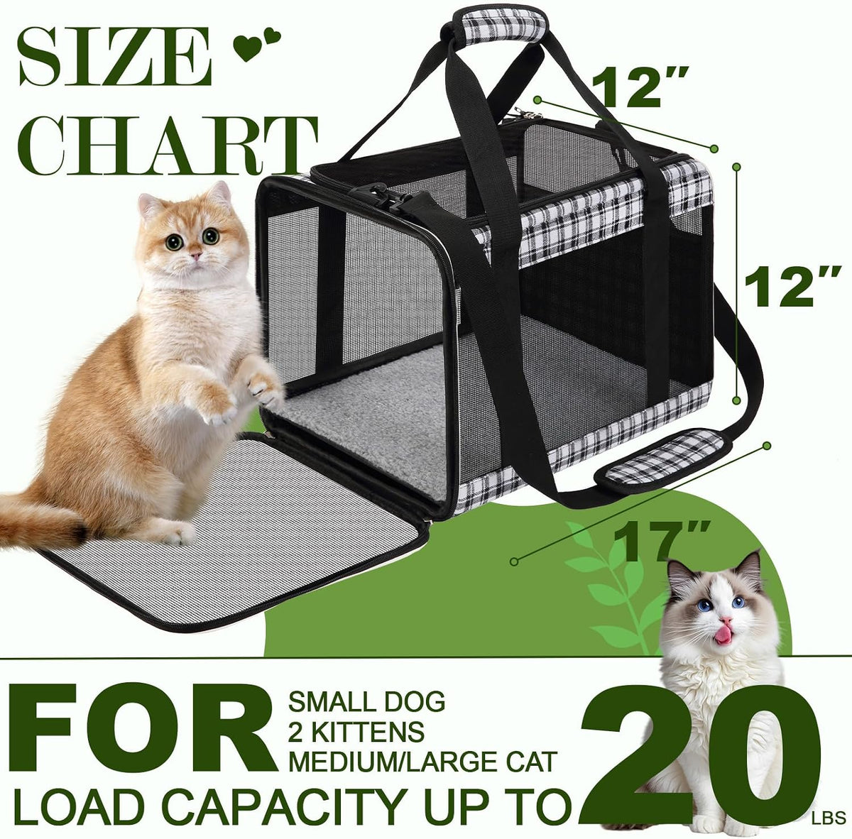 Large Cat Carrier Dog Carriers Soft for Small Medium Cats Puppies Up - Black - image 2