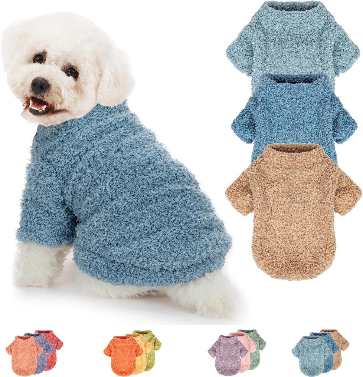 Dog Sweater, Dog Clothes for Medium Dogs Male or Boy - Light blue+Blue+Khaki / Large